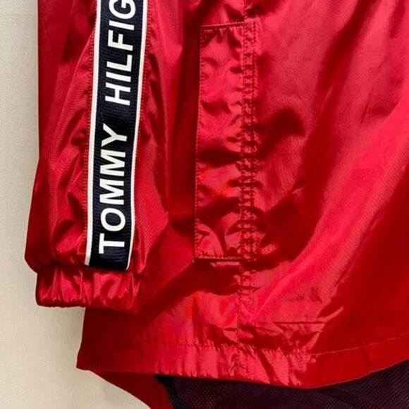 Tommy Hilfiger Jacket Women's XL Crimson Red Hooded Full Zip Windbreaker Coat EC - Picture 5 of 16